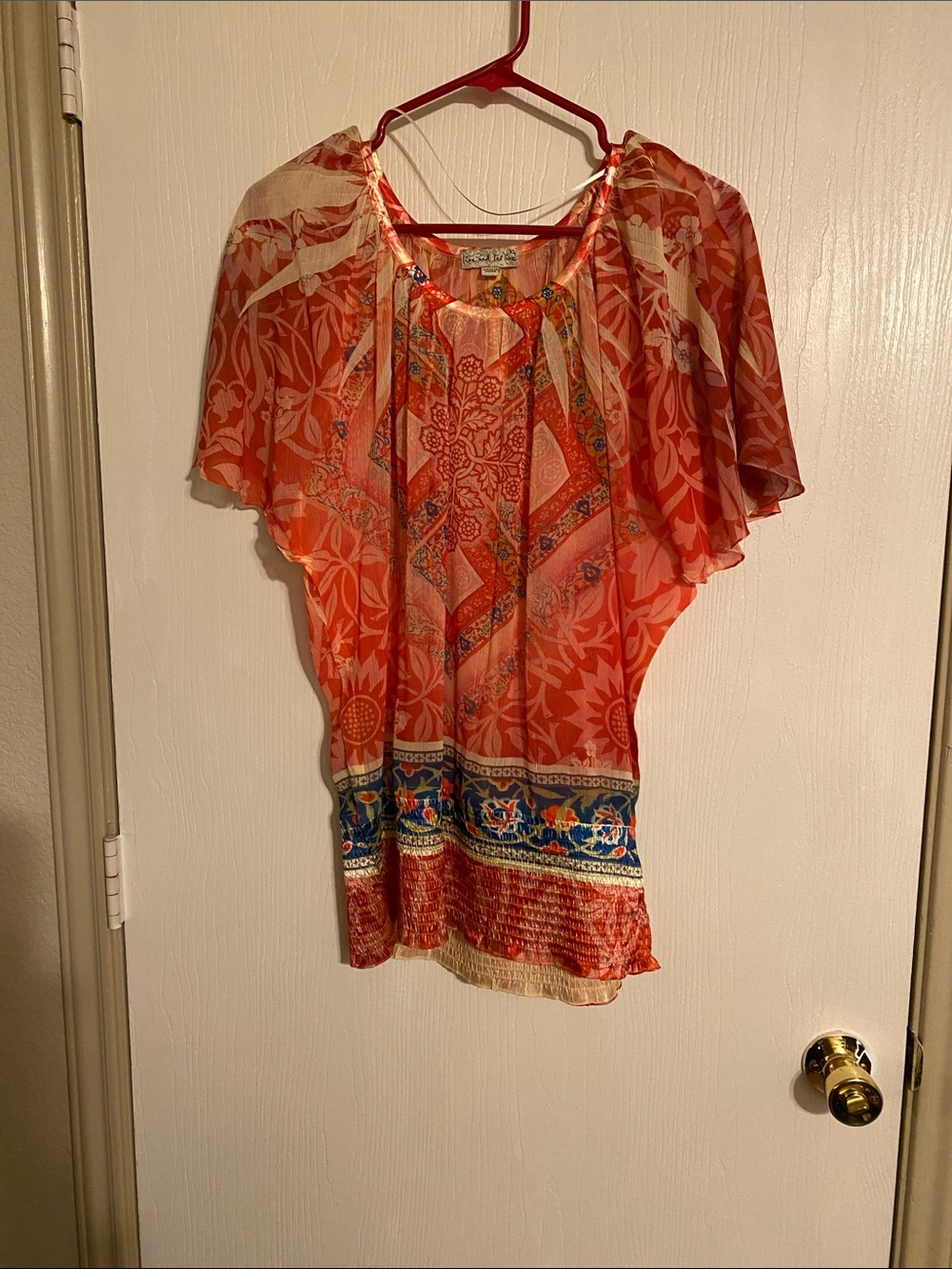 live and let live Orange Floral Printed Flutter Sleeve Top